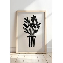 Artiera Çiçek Vazosu Siyah Beyaz Baskı Sanatı Ahşap Çerçeveli Duvar Tablosu