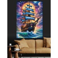 Ay Işığında Yelkenli Gemi Dekoratif Kanvas - Mdf Ahşap Tablo