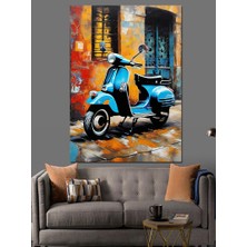 Mavi Scooter Motor Dekoratif Kanvas - Mdf Ahşap Tablo