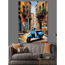Retro Scooter Motor Dekoratif Kanvas - Mdf Ahşap Tablo