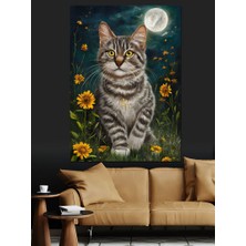 Dolunay ve Kedi Dekoratif Kanvas - Mdf Ahşap Tablo