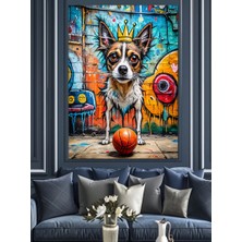 Graffitiköpek ve Basketbol Topu Dekoratif Kanvas - Mdf Ahşap Tablo