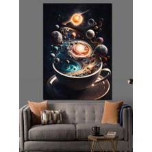 Kahve Fincanı ve Gezegenler Dekoratif Kanvas - Mdf Ahşap Tablo