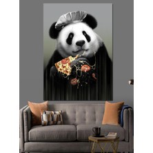 Pizza Yiyen Panda Dekoratif Kanvas - Mdf Ahşap Tablo