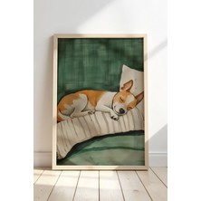 Artiera Battaniye Içinde Köpek Sanat Baskısı Ahşap Çerçeveli duvar tablosu
