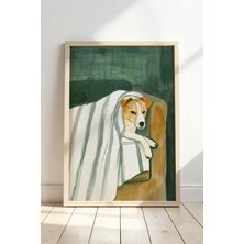 Artiera Battaniye Içinde Köpek Sanat Baskısı Ahşap Çerçeveli duvar tablosu