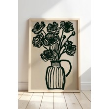 Artiera Çiçek Vazosu Siyah Beyaz Baskı Sanatı Ahşap Çerçeveli Duvar Tablosu