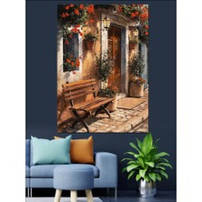 Çiçekli Eve Bank Dekoratif Kanvas - Mdf Ahşap Tablo