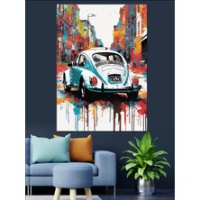 Kaplumbağa Araba Renkli Fon Dekoratif Kanvas - Mdf Ahşap Tablo