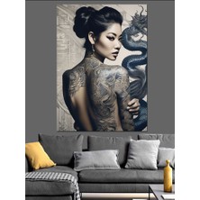Sırtı Dövmeli Japon Kadın Dekoratif Kanvas - Mdf Ahşap Tablo