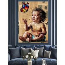 Renkli Kelebekli Bebek Dekoratif Kanvas - Mdf Ahşap Tablo