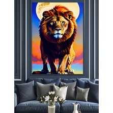 Ormanlar Kralı Aslan ve Ay Dekoratif Kanvas - Mdf Ahşap Tablo