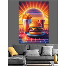 Hamburger Menüsü Dekoratif Kanvas - Mdf Ahşap Tablo