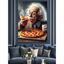 Pizza Yiyen Albert Einstein Dekoratif Kanvas - Mdf Ahşap Tablo
