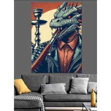 Nargile Içen Ejderha Dekoratif Kanvas - Mdf Ahşap Tablo