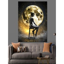 Nü Kadın ve Dolunay Dekoratif Kanvas - Mdf Ahşap Tablo