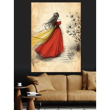 Kırmızı Elbiseli Kadın Dekoratif Kanvas - Mdf Ahşap Tablo