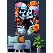 Sarılan Çiçekli Iskeletler Dekoratif Kanvas - Mdf Ahşap Tablo