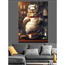 Obur Aşçı Kedi Dekoratif Kanvas - Mdf Ahşap Tablo