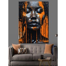 Afrikalı Kadın ve Turuncu Boyalar Dekoratif Kanvas - Mdf Ahşap Tablo
