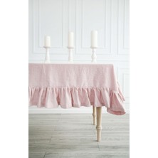 Buldan  Keten Fırfırlı Vintage  Pastel Pembe  Masa Örtüsü