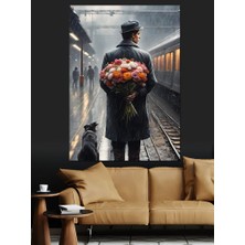 Tren Istasyonudaki Çiçekli Adam Dekoratif Kanvas - Mdf Ahşap Tablo