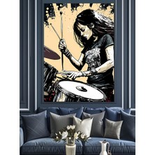 Davul Çalan Kadın  Dekoratif Kanvas - Mdf Ahşap Tablo