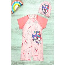 Yeni Sezon Sevimli Karakter Baskılı Boneli Hızlı Kuruma Özellikli Kız Çocuk Tulum Mayo