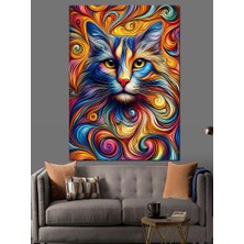 Renkli Soyut Kedi Dekoratif Kanvas - Mdf Ahşap Tablo