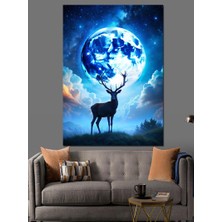 Geyik ve Dolunay Dekoratif Kanvas - Mdf Ahşap Tablo