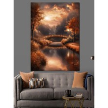 Ormandaki Köprü ve Göl Dekoratif Kanvas - Mdf Ahşap Tablo