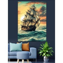 Dalgalarda Sallanan Retro Gemi Dekoratif Kanvas - Mdf Ahşap Tablo