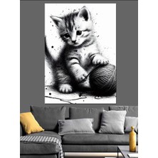 Iple Oynayan Kedi Dekoratif Kanvas - Mdf Ahşap Tablo