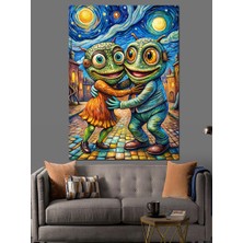 Van Gogh Stili Sarılan Kurbağalar Dekoratif Kanvas - Mdf Ahşap Tablo