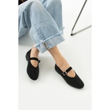 Parıltı Yuvarlak Burun Düz Taban Bant Detaylı Taşlı Günlük Kullanım Babet - Kahverengi