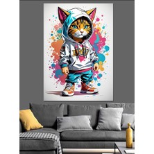 Kapşonlu Sporcu Tekir Kedi Dekoratif Kanvas - Mdf Ahşap Tablo