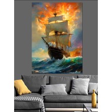 Gün Batımı ve Korsan Gemi Dekoratif Kanvas - Mdf Ahşap Tablo