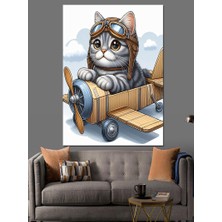 Oyuncak Uçak ve Kedi Dekoratif Kanvas - Mdf Ahşap Tablo