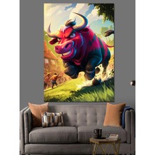 Kızgın Kırmızı Boğa Dekoratif Kanvas - Mdf Ahşap Tablo