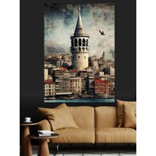 Gazete Fon Galata Kulesi Dekoratif Kanvas - Mdf Ahşap Tablo