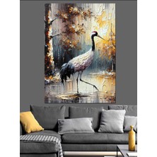 Leylek ve Manzara Dekoratif Kanvas - Mdf Ahşap Tablo