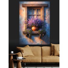 Retro Pencere ve Çiçekler Dekoratif Kanvas - Mdf Ahşap Tablo