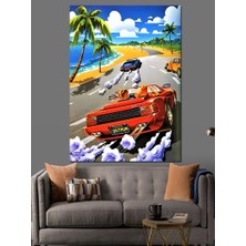 Out Run Araba Yarışı Dekoratif Kanvas - Mdf Ahşap Tablo