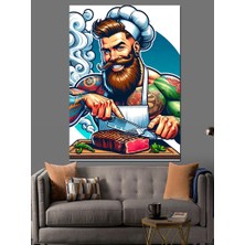 Et Pişiren Kaslı Adam Dekoratif Kanvas - Mdf Ahşap Tablo