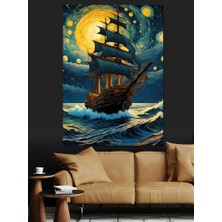 Van Gogh Tarzında Yelkenli Gemi Dekoratif Kanvas - Mdf Ahşap Tablo