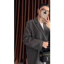 Ekoseli Oversize Gri Ceket