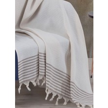 Bergama Ekru Tekli Koltuk Berjer Örtüsü 150 x 180 cm Kanepe Divan Çekyat Örtüsü Pamuklu Püsküllü