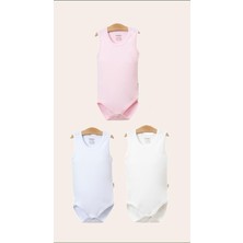 Kız Bebek 3 Adet Düz Küçük Askılı Badi  Pembe/beyaz/ekru Renkler