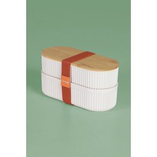 Ironika 1000 ml Bambu Kapaklı Lunch Box 2 Katlı Bölmeli Yemek Beslenme Kutusu Saklama Kabı Turuncu