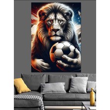 Kral Aslan ve Futbol Dekoratif Kanvas - Mdf Ahşap Tablo